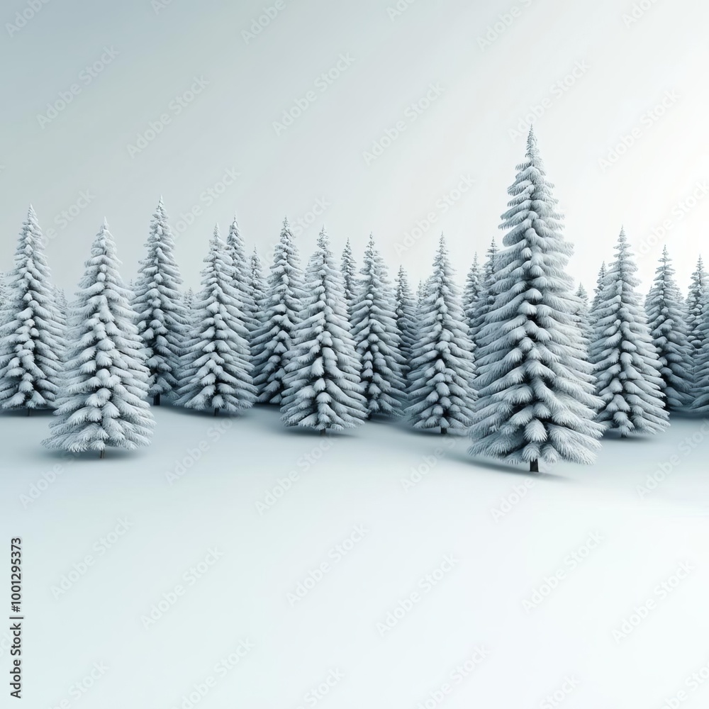Obraz premium Winter scene, foggy snow-capped trees, soft haze, 3D illustration