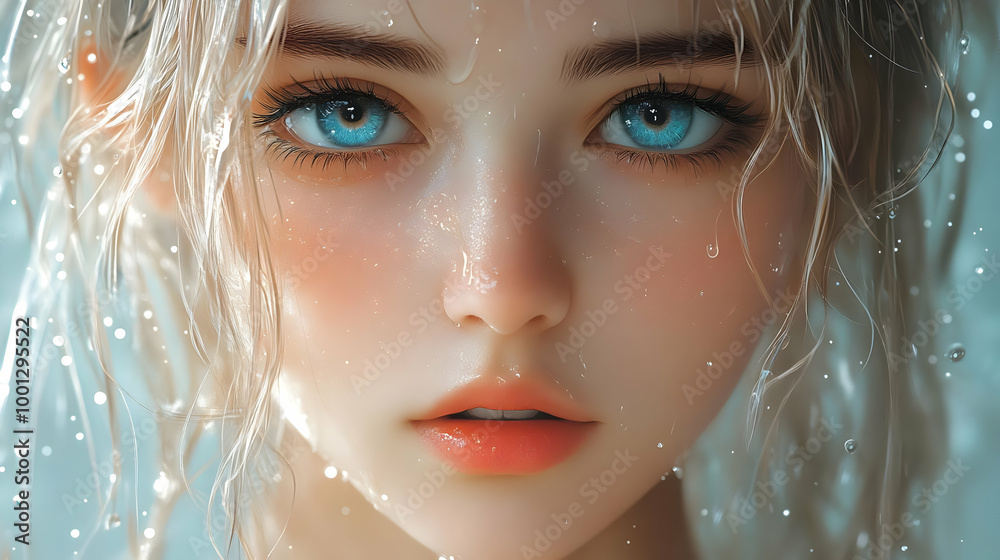 Water Drops on Face - Beautiful Eyes and Soft Skin Water Drops on Face - Beautiful Eyes and Soft Skin