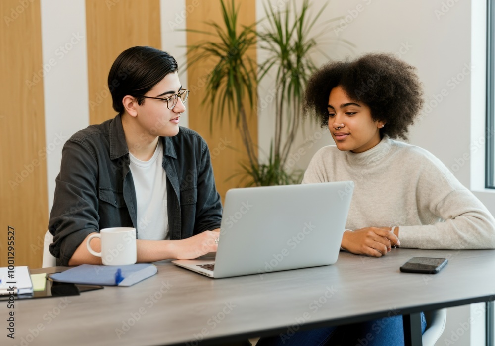 Young people working on a laptop together Young people working on a laptop together