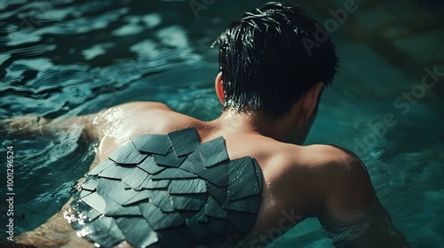 Man with Shingles on Back in Swimming Pool photo