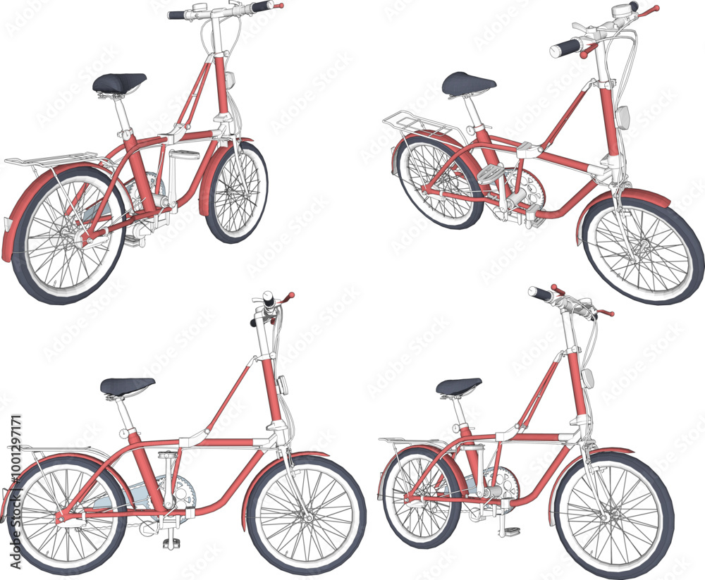 Obraz premium Vector sketch illustration silhouette design of child folding bicycle transportation vehicle for leisure cycling