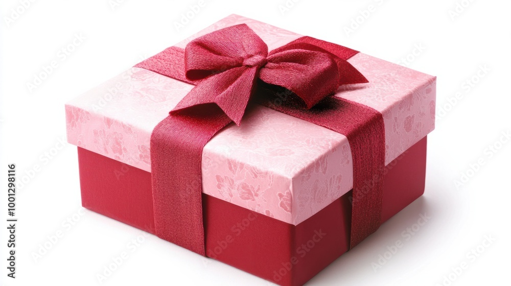 Red and pink Valentine present with a decorative bow, isolated on white, perfect for celebrating love and affection. Red and pink Valentine present with a decorative bow, isolated on white, perfect for celebrating love and affection.