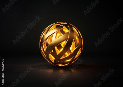 Intricate Abstract Gold Sphere with Glowing Reflections and Luxury Geometric Detailing