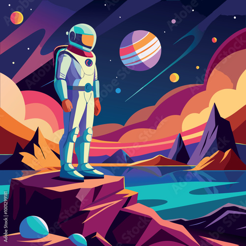 Wallpaper Mural Spaceman astronaut stand on rock edge mixed on cliff edge stat moonlight landscape design template stock image generated Ai Torontodigital.ca