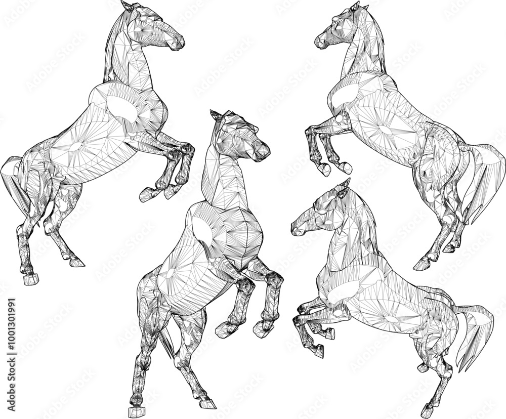 Fototapeta premium Vector sketch illustration silhouette design of classic vintage ethnic statue of prancing horse in fighting pose