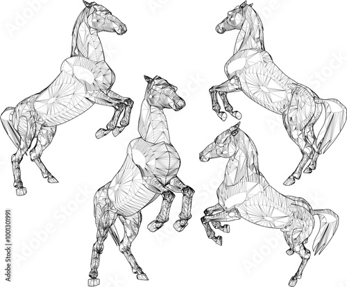Vector sketch illustration silhouette design of classic vintage ethnic statue of prancing horse in fighting pose