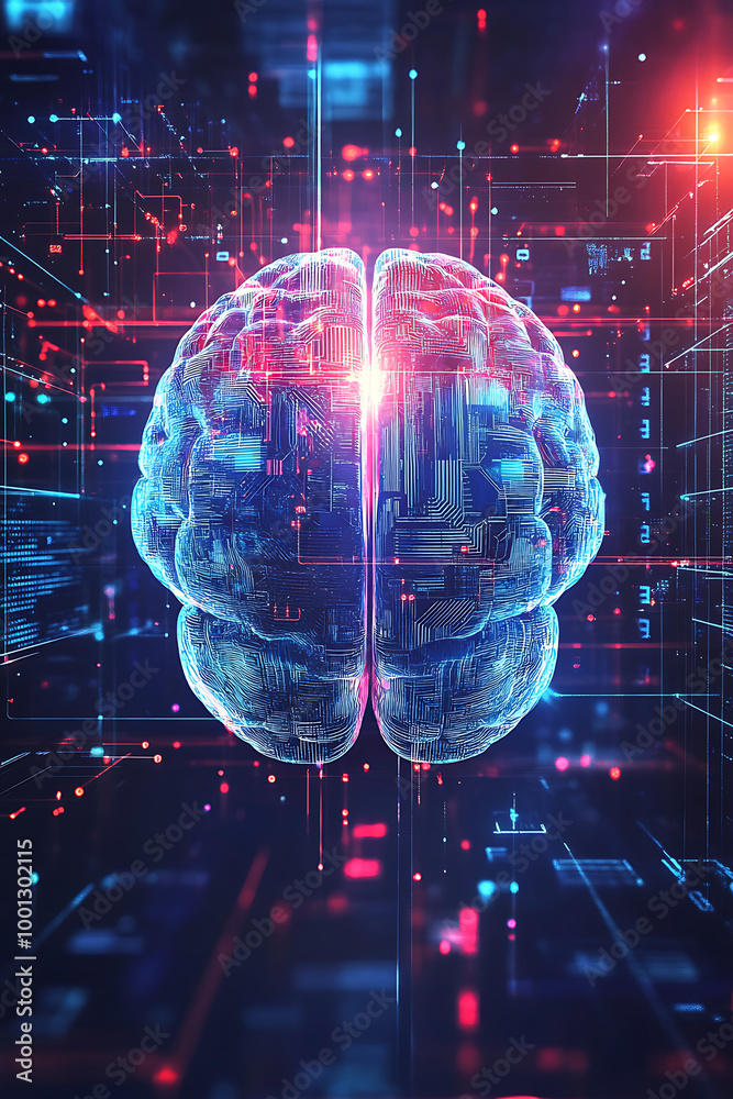 Obraz premium Digital Creativity Explored Abstract Brain of Artificial Intelligence