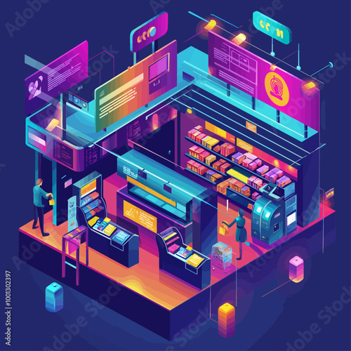 Automated Checkout Store Isometric Illustration