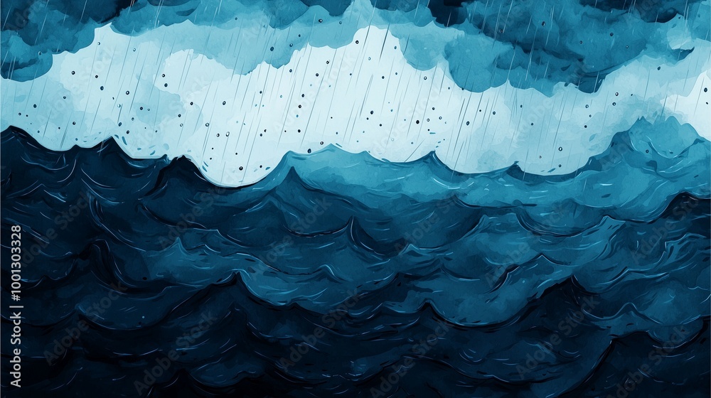 Obraz premium A serene abstract depiction of ocean waves in various shades of blue, creating a tranquil and captivating visual effect.