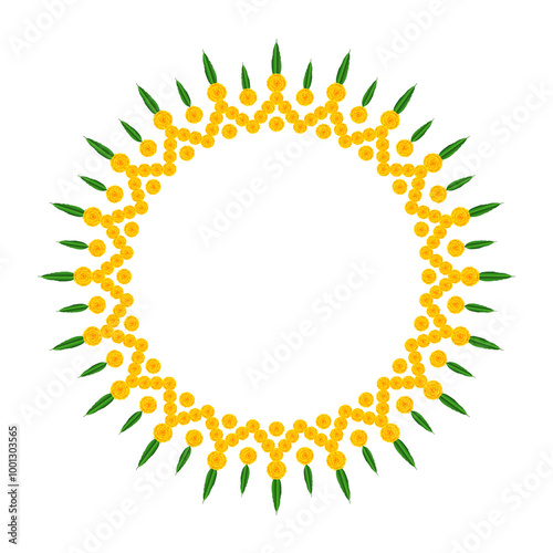 Obraz na płótnie Yellow Marigold floral mandala border for dussehra, diwali, indian holidays and
