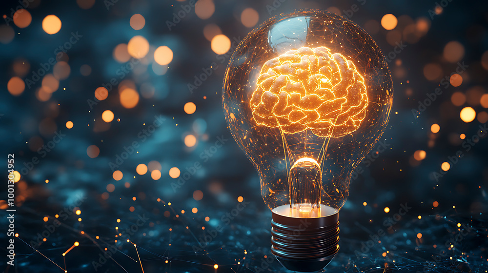 Futuristic Brain-Tech Innovation with Light Bulb Concept Futuristic Brain-Tech Innovation with Light Bulb Concept