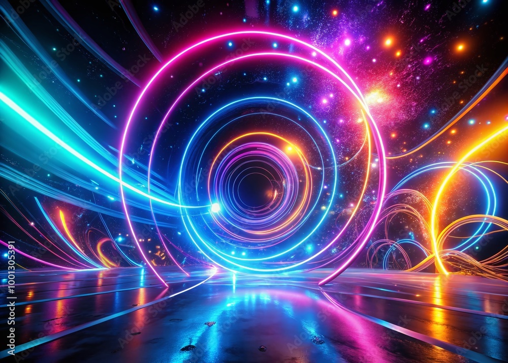 Vibrant neon lights swirl and pulse against a dark background, creating a mesmerizing and futuristic ambiance perfect Vibrant neon lights swirl and pulse against a dark background, creating a mesmerizing and futuristic ambiance perfect