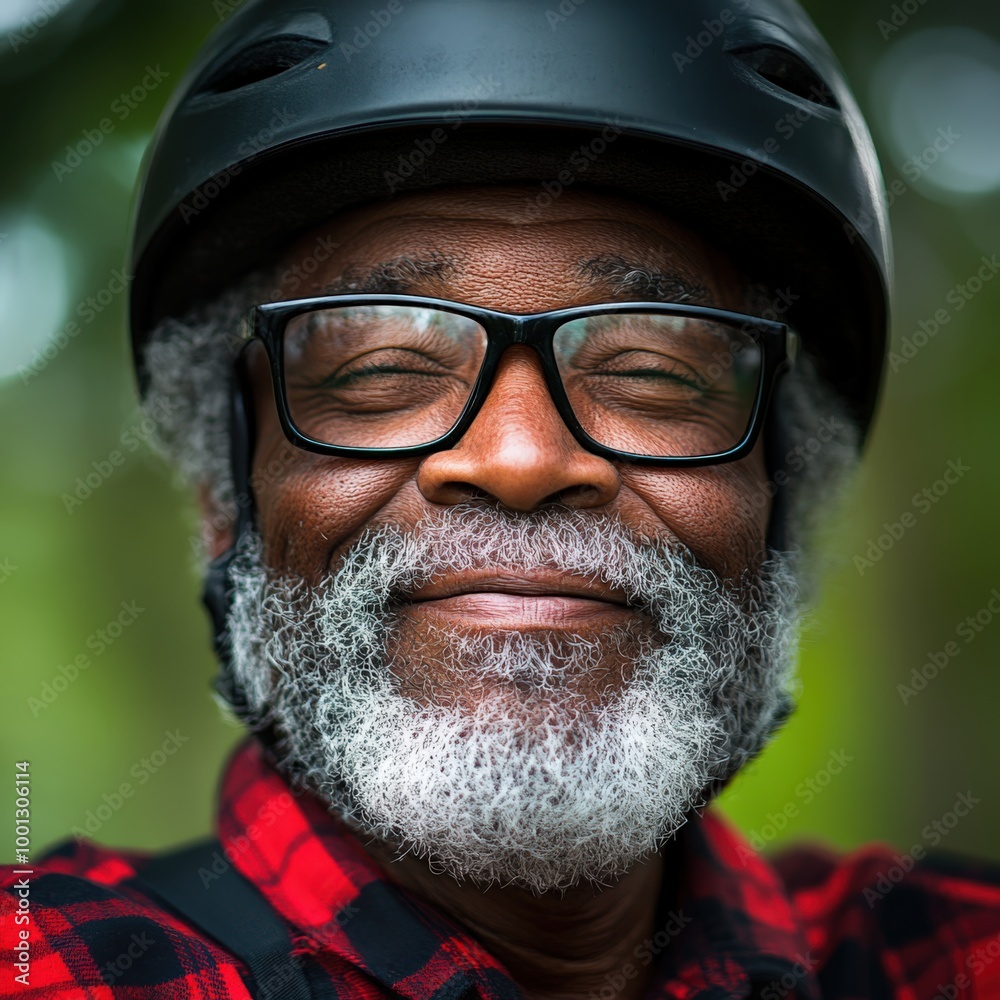 Senior Black Man Enjoying a Bike Ride in the Park