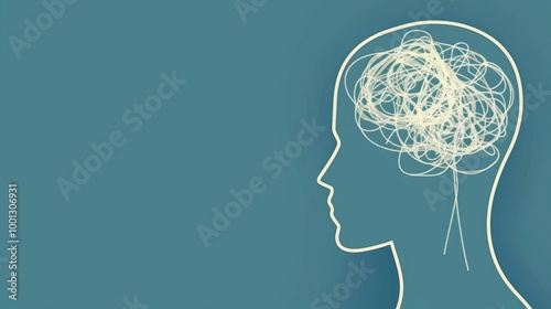 Abstract illustration of a human head with tangled lines representing mental confusion.
