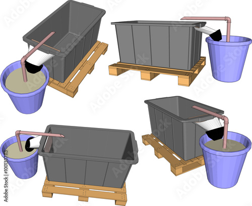 Vector sketch illustration silhouette of Experimental systems for aquaculture with piping system