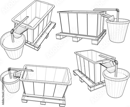 Vector sketch illustration silhouette of Experimental systems for aquaculture with piping system