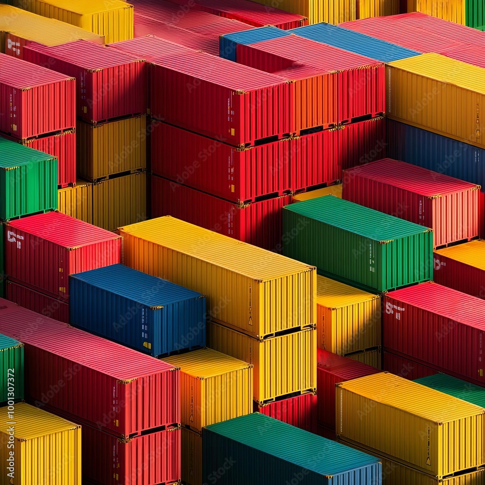 Fototapeta premium Trade Barriers Containers Blocked at Port by Massive Wall Symbolizing ImportExport Restrictions