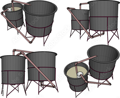 Vector sketch illustration silhouette of Experimental systems for aquaculture with piping system