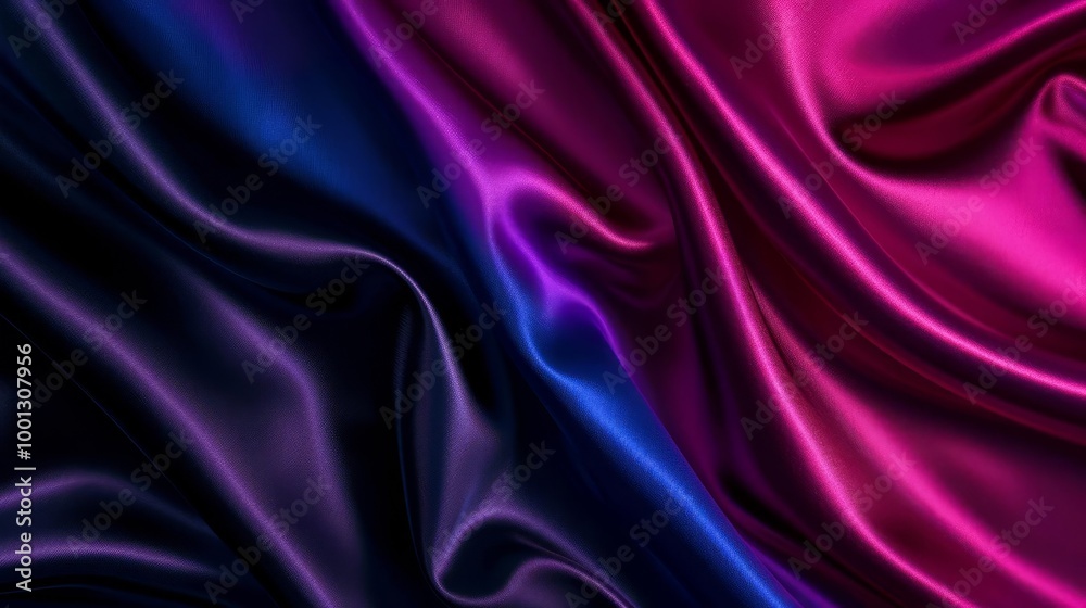 Fototapeta premium Close-up of flowing purple and blue silk fabric with soft, elegant draping.