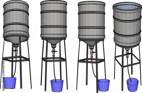 Vector sketch illustration silhouette of Experimental systems for aquaculture with piping system