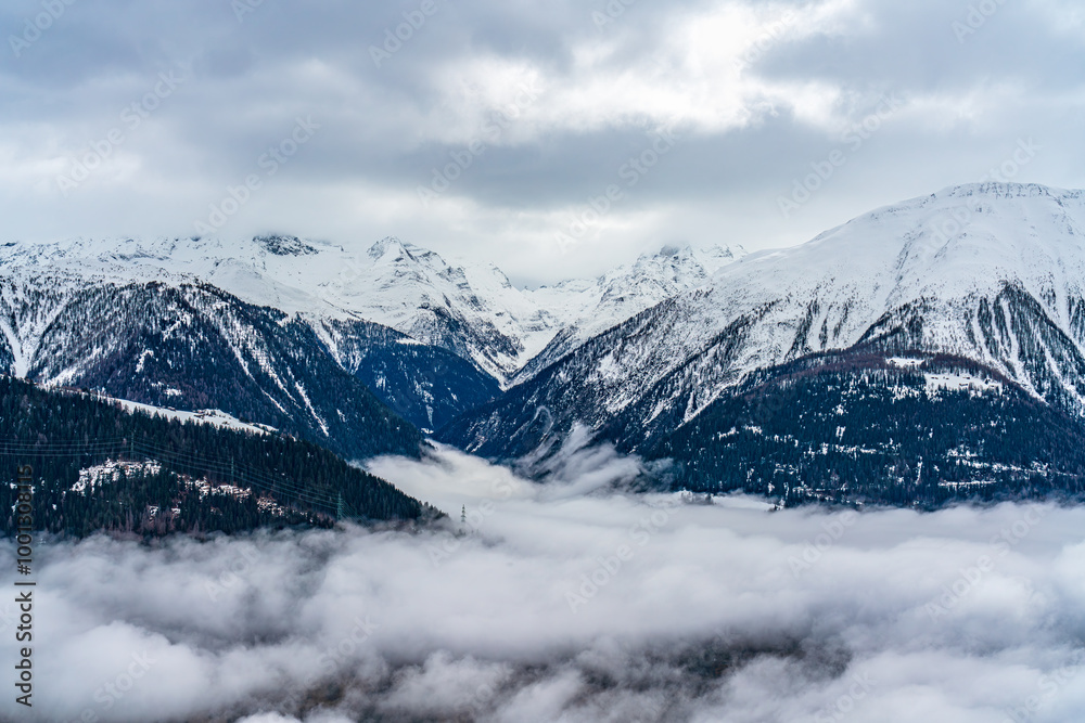 View on winter mpuntains from Eggishorn peak, Alps. View on winter mpuntains from Eggishorn peak, Alps.