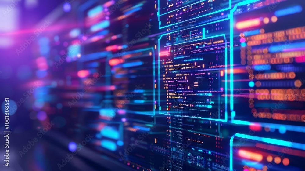 Abstract digital code background with colorful lines and glowing numbers. Abstract digital code background with colorful lines and glowing numbers.