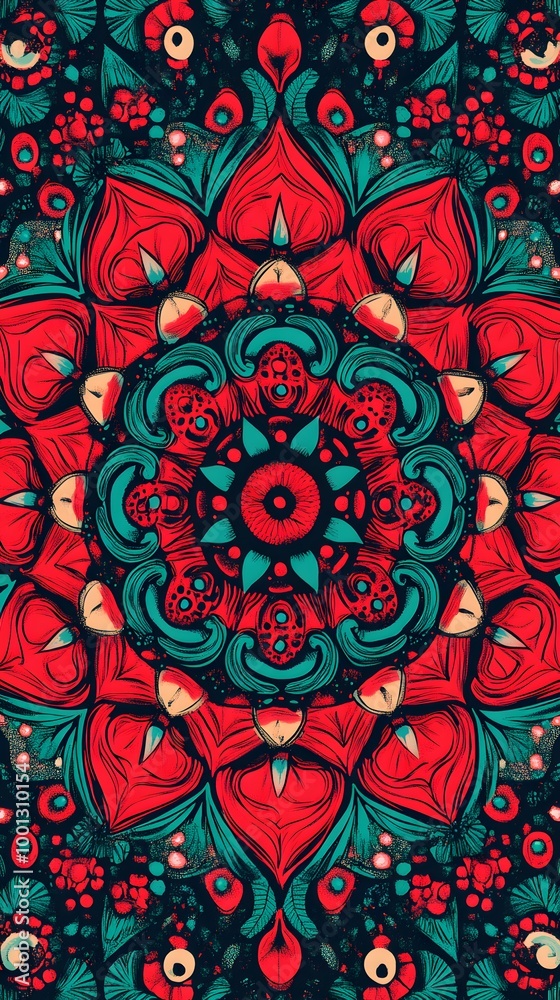 Floral, Mandala with Eye, Turquoise, Shapes, Abstract Image, Texture, Pattern Background, Wallpaper, Cover and Screen for Smartphone, PC, Laptop, 9:16 and 16:9 Format