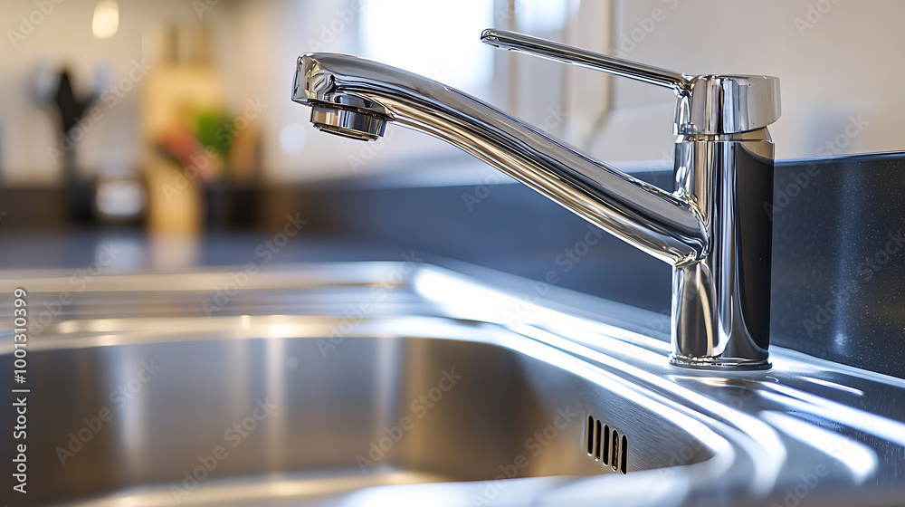 Modern Elegance Closeup of Chrome Sink in Minimalist Kitchen Modern Elegance Closeup of Chrome Sink in Minimalist Kitchen