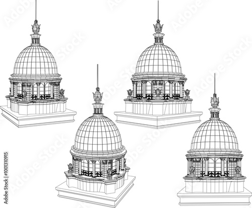 Vector sketch illustration silhouette design of old colonial building roof dome classic vintage
