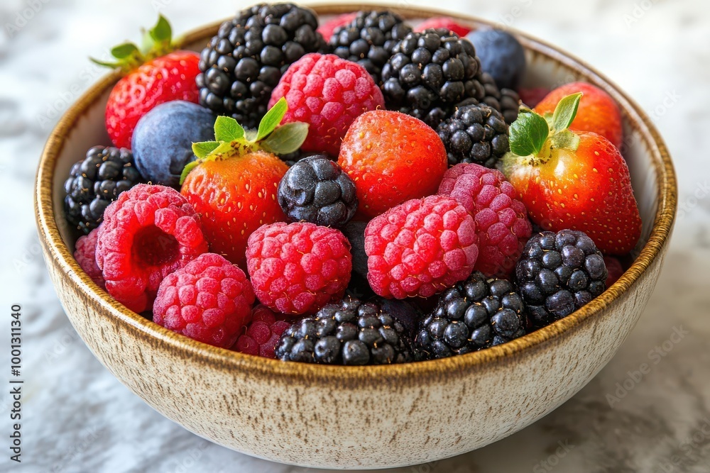 Colorful berry mix in a ceramic bowl, rich in antioxidants, brain health and wellness Colorful berry mix in a ceramic bowl, rich in antioxidants, brain health and wellness