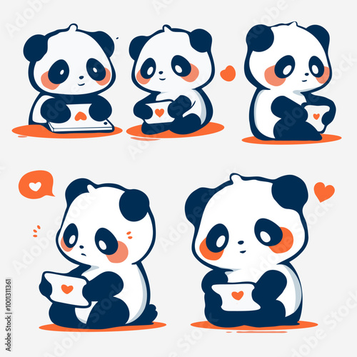 A cute simple baby panda with different poses. Panda illustration.