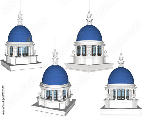 Vector sketch illustration silhouette design of old colonial building roof dome classic vintage