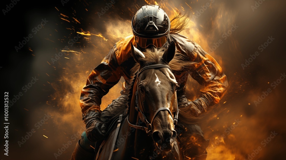 Fototapeta premium A jockey on a horse in motion.