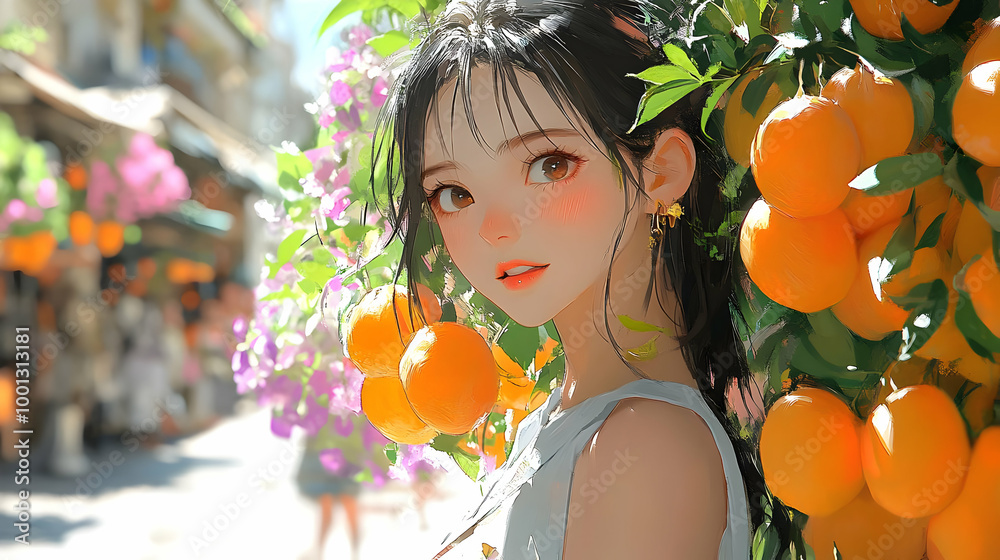Anime Girl with Oranges, A Digital Illustration Anime Girl with Oranges, A Digital Illustration