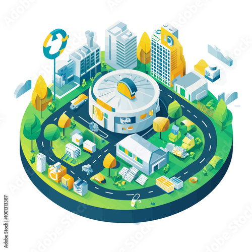 Circular Economy Hub Isometric Illustration