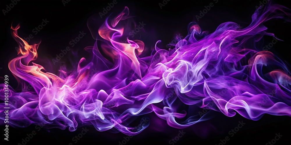 Fototapeta premium Vibrant purple flames swirl across a dark background, creating a mesmerizing and abstract blaze that evokes intensity,