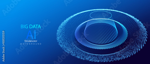 Technology particles global bigdata banner. Ai big data neon round background. Artificial Intelligence futuristic circles connect design. Chimney stack industry concept.