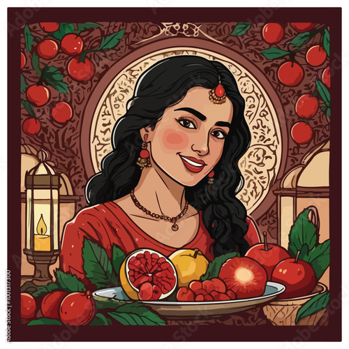 Happy yalda night hand drawn illustration vector, isolated background