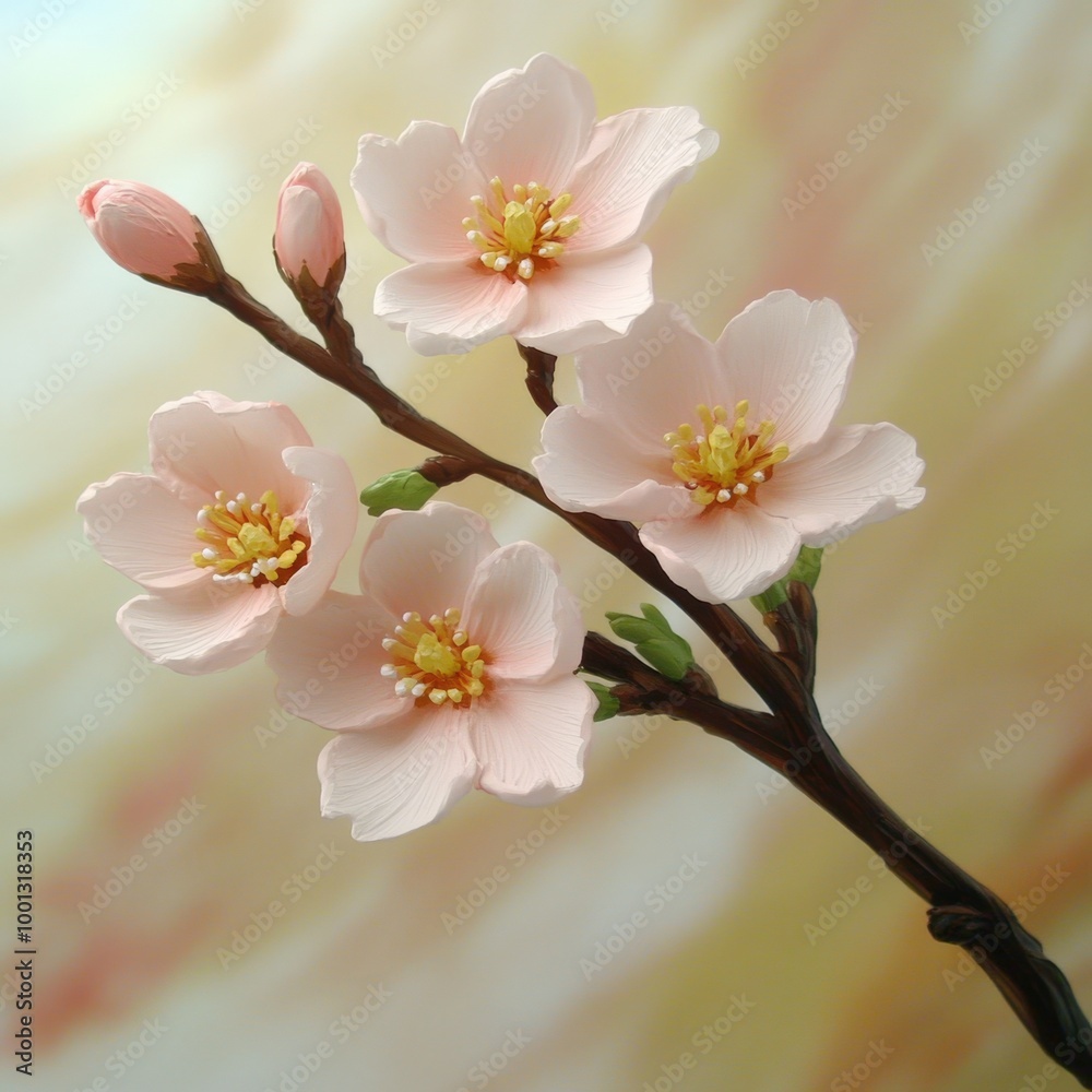Delicate cherry blossom branches showcase soft pink flowers against a dreamy backdrop Delicate cherry blossom branches showcase soft pink flowers against a dreamy backdrop