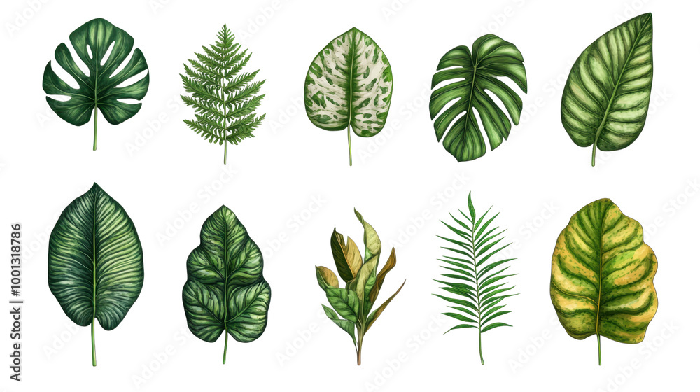 Fototapeta premium Collection of Various Green Leaves Illustrations