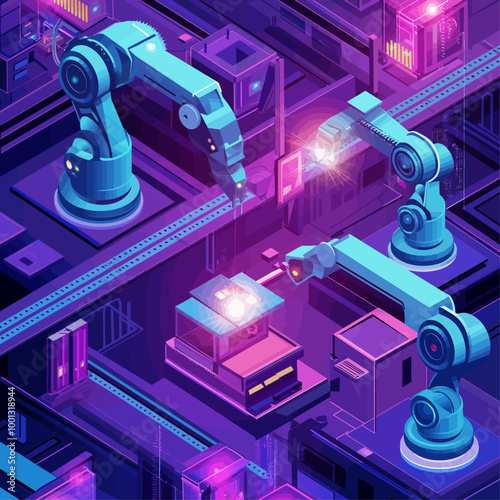 Collaborative Robots Teamwork Automation Isometric Illustration