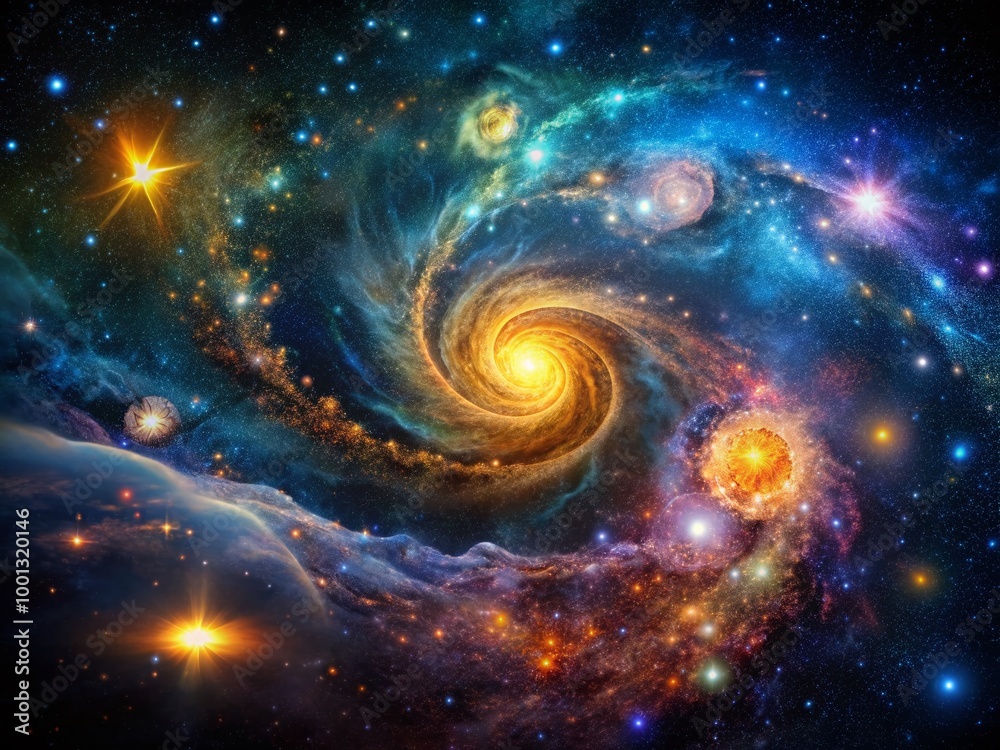 Vibrant stars and galaxy swirls against a black background, with subtle nebula clouds and shimmering stardust, perfect Vibrant stars and galaxy swirls against a black background, with subtle nebula clouds and shimmering stardust, perfect