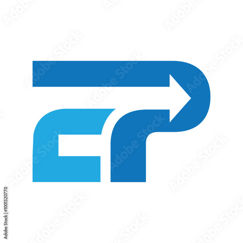 Free Download A simple letter logo of initial EP with an arrow heading right in blue color on a white background - GFXLoad