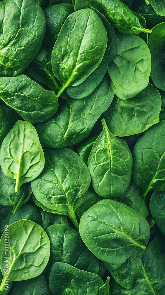 Fototapeta premium Fresh green spinach leaves, natural background