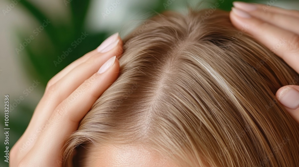 Obraz premium Regain Your Confidence with Hair Loss Treatment A Woman Receives Therapy for Bald Spots, Promoting Hair Health and Scalp Care Discover Effective Solutions for Hair Thinning and Hair Growth