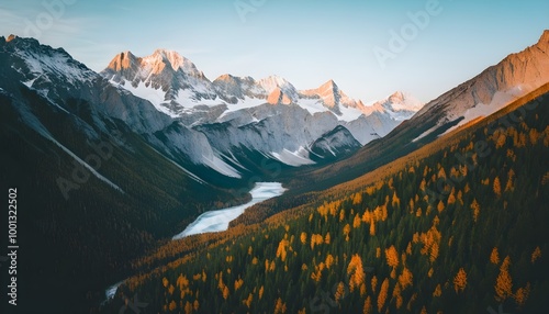 Breathtaking aerial perspective of the Malbaie River framed by lush greenery in Quebecs serene landscape photo