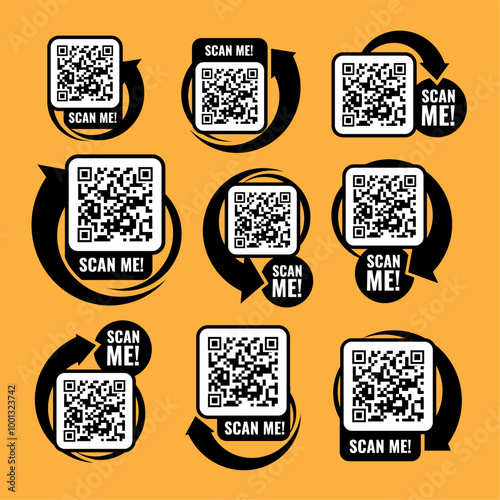 Qr code template set. Scan me icon for payment. QR code mockup Symbol. Vector illustration