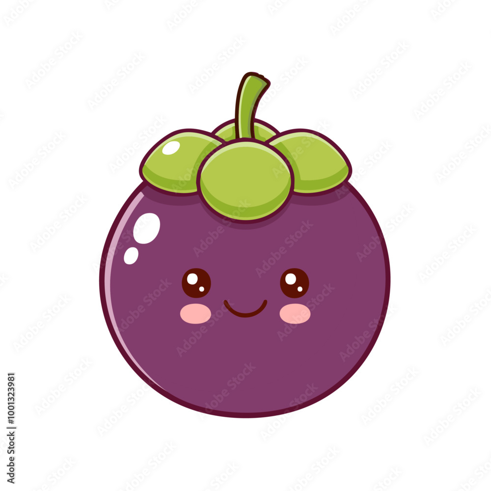 Obraz premium Mangosteen Fruit Cute Cartoon Fresh Animation Kawaii Healthy Character 