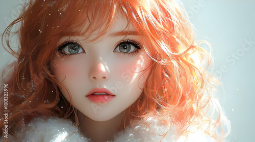 Digital Art: Anime Girl with Red Hair and Sparkles