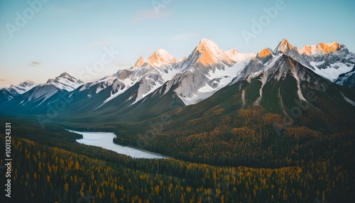 Breathtaking aerial perspective of the Malbaie River framed by lush greenery in Quebecs serene landscape photo